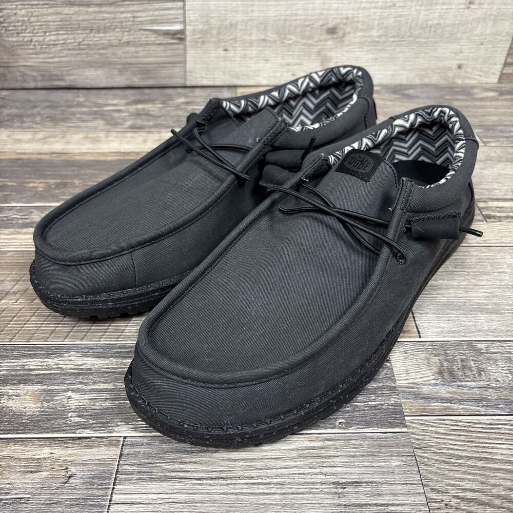 Hey Dude Wally Stretch Canvas Black Shoes Size M11 Mens